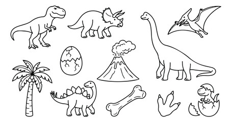 Dinosaur vector collection, prehistoric animal and Jurassic era elements, cute dino character set for kids' designs, educational resources, and playful illustrations © Jemie