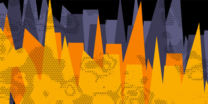 Abstract urban graffiti background with geometric triangles, grunge spray paint splash, and lightning lines. Chaotic vector pattern for modern street art.