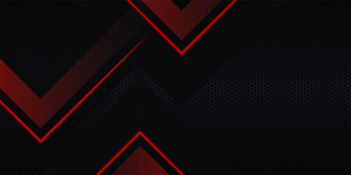 Luxurious dark abstract backdrop with minimal red light streak and geometric mesh ornament. Creative technology template concept for presentation or cover.