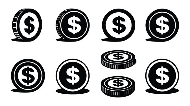Coin icon vector finance currency with dollar symbol set