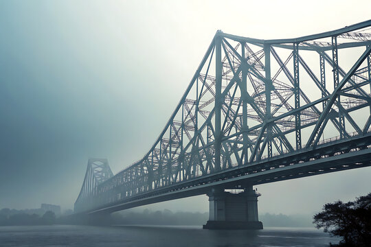 &ldquo;Howrah Bridge geometric steel lines, foggy grey gradient&rdquo;