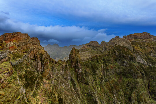 Early morning in the mountain landscape at Pico do Arieiro on Madeira, Portugal.