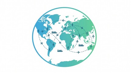 Obraz premium Flat vector global network map connecting international trade isolated on white for logistics infographics