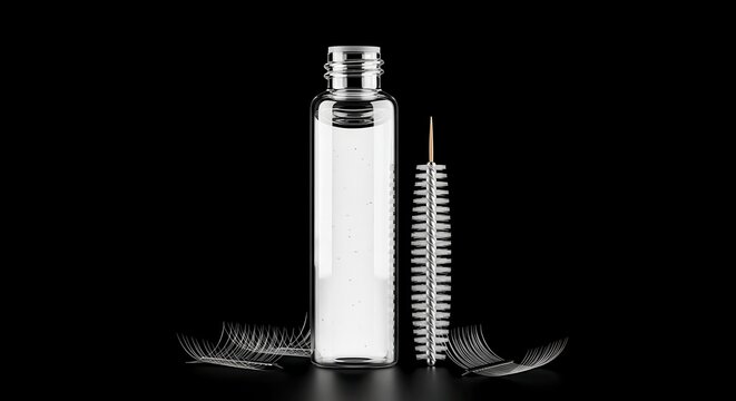 Mascara tube and brush with lashes.