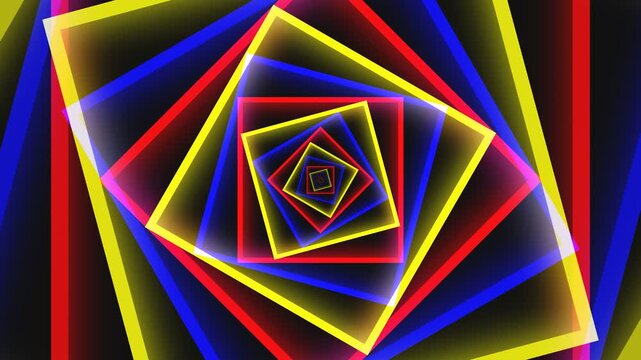 Abstract Primary Color Neon Square Vortex Rotating in a Seamless Motion Background