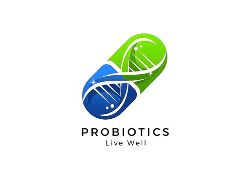 Colorful Probiotics Capsule Logo with Bacteria Motif