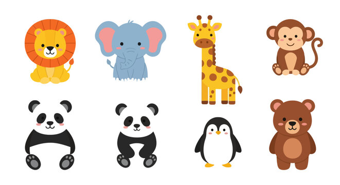 Cute zoo animal characters set for kids