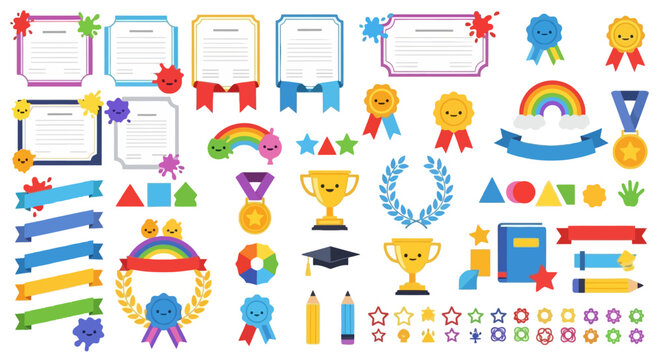 Achievement awards and school certificate templates set