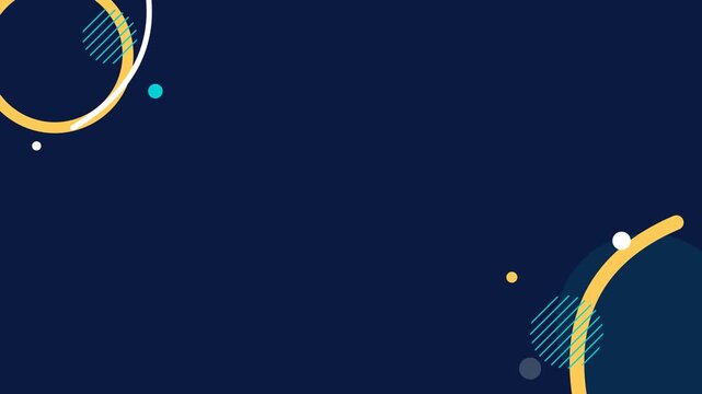 Abstract Geometric Background with Floating Yellow Rings and Lines on Dark Navy Blue Backdrop