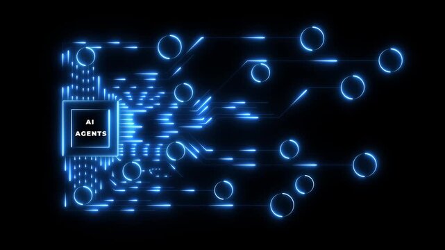 neon AI agent system analysis concept. Big data and productivity with digital charts. Motion graphics of smart automation. 4k video animation. Idea of agent analysis system.