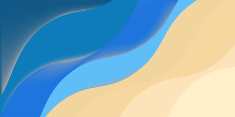 abstract blue sea and beach summer background with paper waves and seacoast © Atti
