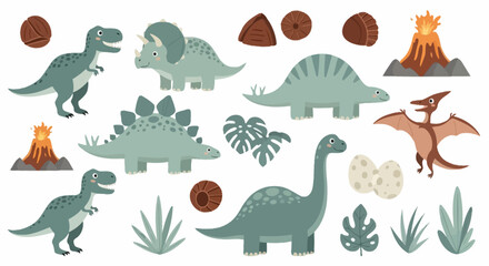 Various dinosaurs and prehistoric elements for educational design © rendi