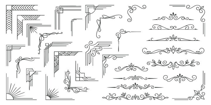 Set of vintage decorative corners and border dividers with ornate classic flourishes for elegant frame design