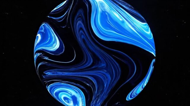 A glowing blue sphere with swirling liquid patterns in space