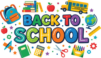 Back to school typography with school bus and educational supplies © Ultimate