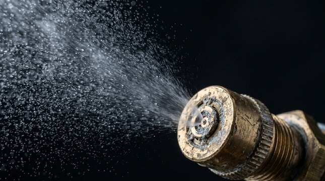 Creative Rusty metal spray nozzle, water spray, close-up, industrial 2k