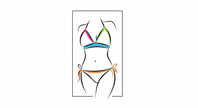 Abstract Bikini Line Art - Fashion Illustration of Female Swimwear