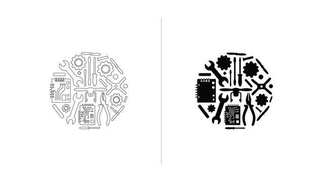Vector geometric mandala and floral line art illustration