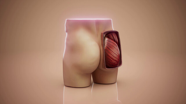 Conceptual 3D illustration of gluteal muscle anatomy