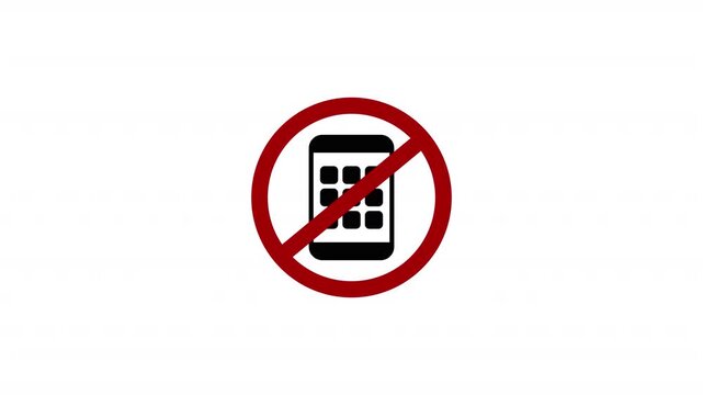 Mobile phone is not allowed icon animation in 4K animation with alpha channel.Mobile phone symbol animated with transparent background.