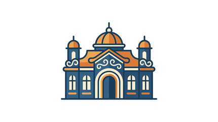 Fototapeta premium Ornate Blue and Orange Building Facade with Domes and Arches - Flat Design