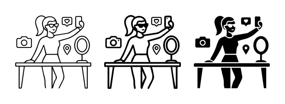 Influencer Selfie Setup, Social Media Content Creation Icons, Blogger Vlogger Gear