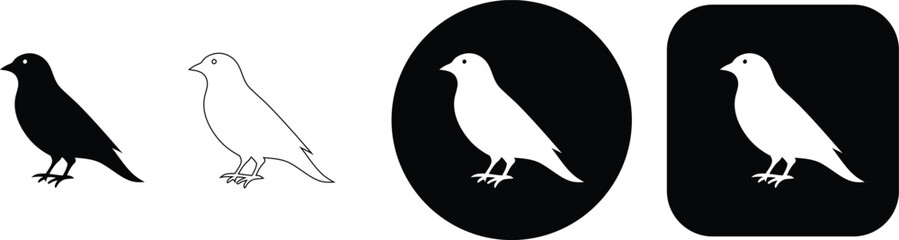 Fototapeta premium Collection of four bird in black and white, featuring solid, outline, circular, and rounded square variations