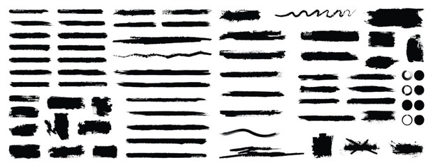 Set of mega vector brush strokes with a banner for graphic background decoration. Paint, ink brush, brush strokes, brushes, lines, frames, buttons, grungy rough. grunge thick paint line texture. © Godown of vector