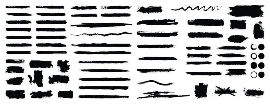 Set of mega vector brush strokes with a banner for graphic background decoration. Paint, ink brush, brush strokes, brushes, lines, frames, buttons, grungy rough. grunge thick paint line texture.