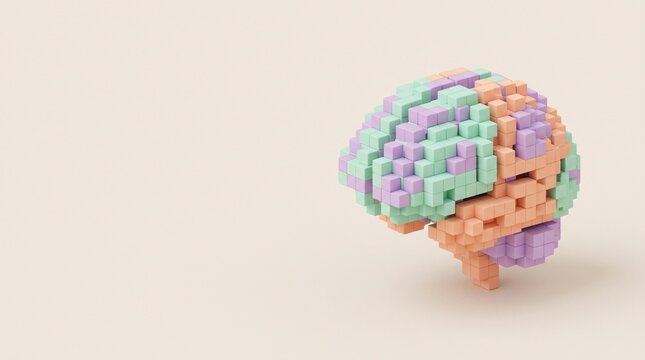 Abstract Digital Human Brain Made of Colorful Cubes
