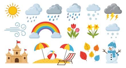 Fototapeta premium Weather and seasonal icons for various climates and times