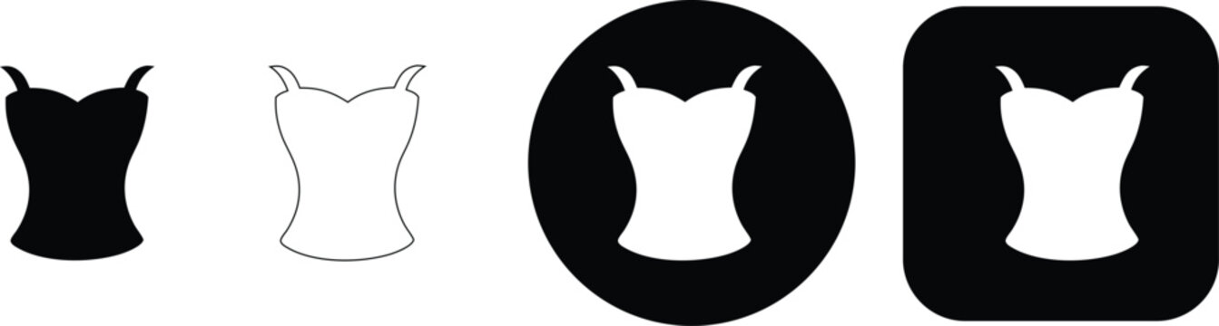 Collection of four representing a woman's camisole or tank in solid black, outline, circle, and square formats