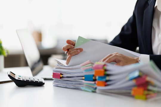 Woman Organizing Documents at Desk, Documents, Business, accountant Documents data contract partner deal in workplace office