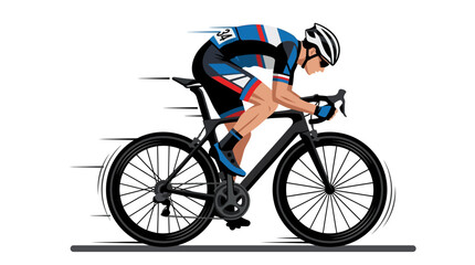 Fototapeta premium Professional cyclist riding a racing bicycle with dynamic speed lines vector illustration