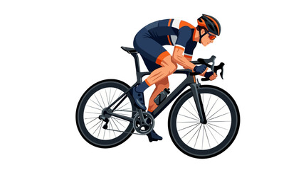 Obraz premium Athletic cyclist in aerodynamic pose on a sleek, modern bicycle, showcasing the intensity and precision of professional road racing