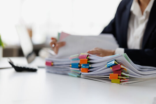Woman Organizing Documents at Desk, Documents, Business, accountant Documents data contract partner deal in workplace office