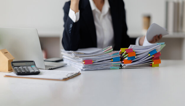 Woman Organizing Documents at Desk, Documents, Business, accountant Documents data contract partner deal in workplace office