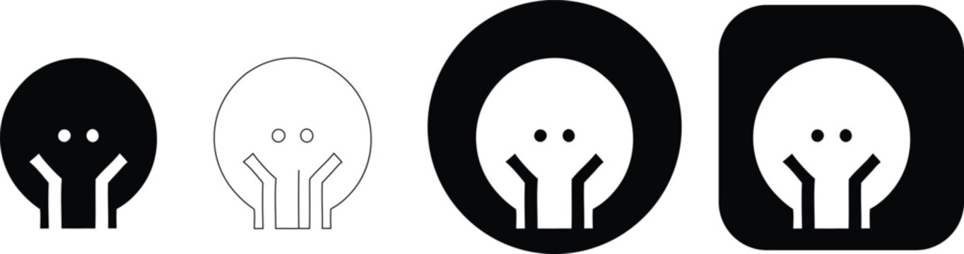 Set of four circular alien head with tentacles, featuring black and white variations in outline and solid styles