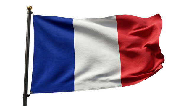 Waving French flag PNG isolated on transparent background, national symbol of France for patriotic design and independence day