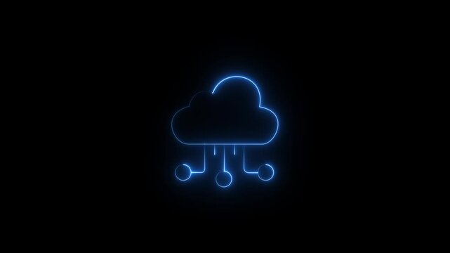 Get this creative animated icon of cloud network in trendy style ,Animated cloud smart information network glowing line icon with hi-tech digital data..
