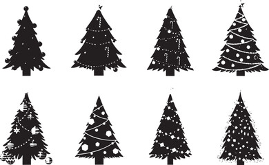 Obraz premium Set of black silhouette christmas tree icons in different styles for holiday cards and seasonal design projects isolated on transparent background, Vector