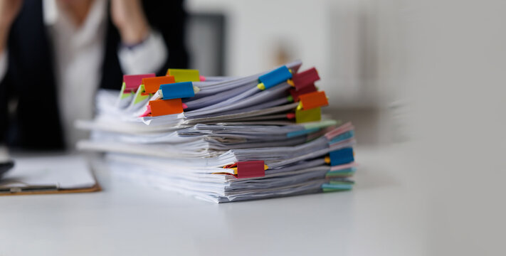 Documents, Business , Auditor businesswoman checking searching document legal prepare paperwork or report for analysis TAX time,accountant Documents data contract partner deal in workplace office