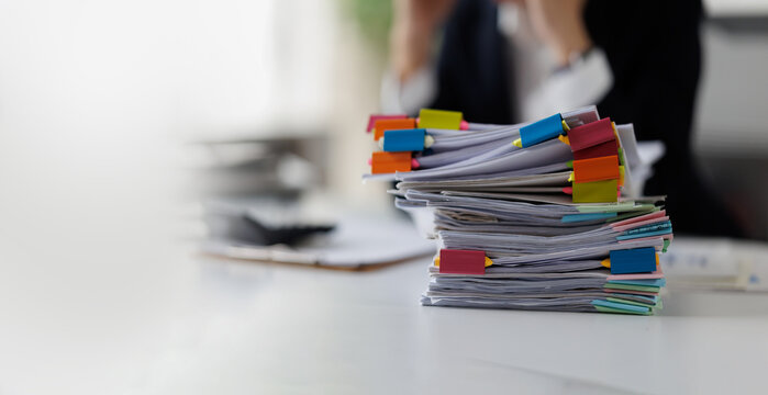 Documents, Business , Auditor businesswoman checking searching document legal prepare paperwork or report for analysis TAX time,accountant Documents data contract partner deal in workplace office