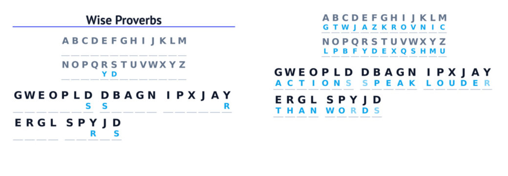 Wise Proverbs written in code with alphabet sequence for decoding  