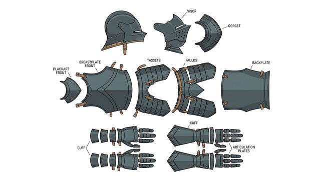Medieval Armor Parts Diagram for Game Design Assets