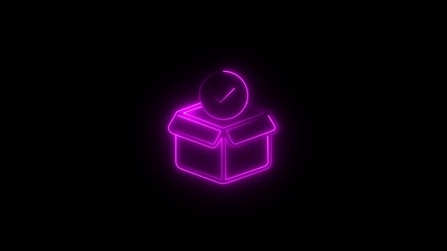 Cardboard with tick mark concept animated icon of order fulfillment, package delivered vector design ,Delivery confirm icon animation, cargo, shipping, logistics, transport.4k animation..