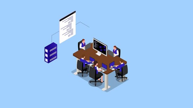 Blockchain Development Team and Cyber Security Programming Concept 3d animation cartoon