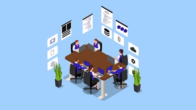 Software Development Team Meeting and Web Programming Project 3d animation cartoon