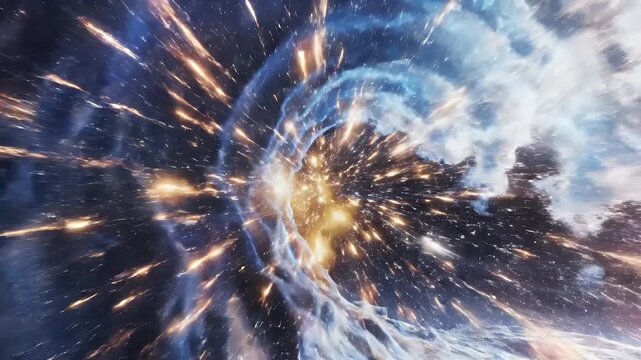 A breathtaking digital artwork depicts a colossal wave merging with a vibrant cosmic nebula, showcasing a stunning blend of oceanic power and celestial beauty.