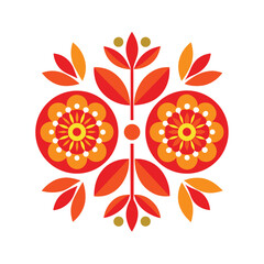 Obraz premium Vibrant Floral Mandala Design with Symmetrical Red and Orange Petals for Art and Decor